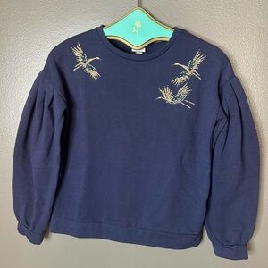 Zara Dark Blue Top with Embroidered Birds